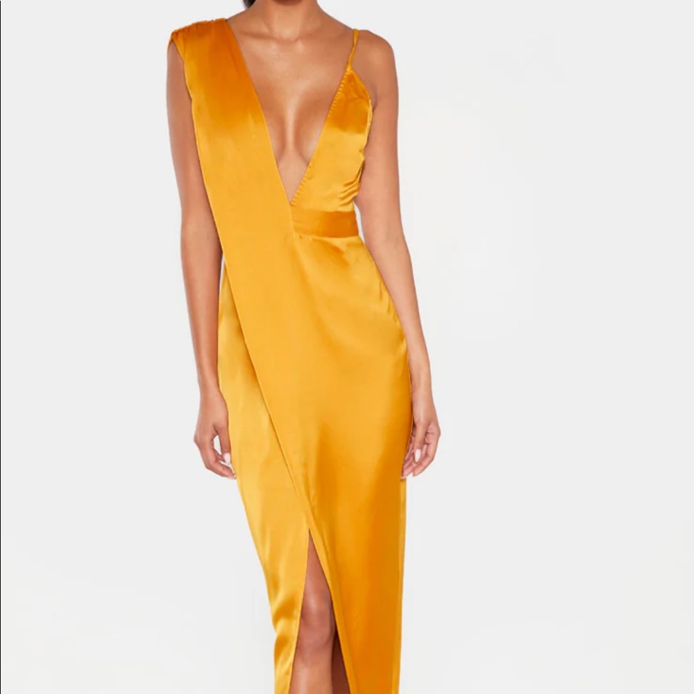 Mustard Asymmetric Drape Detail Maxi Dress